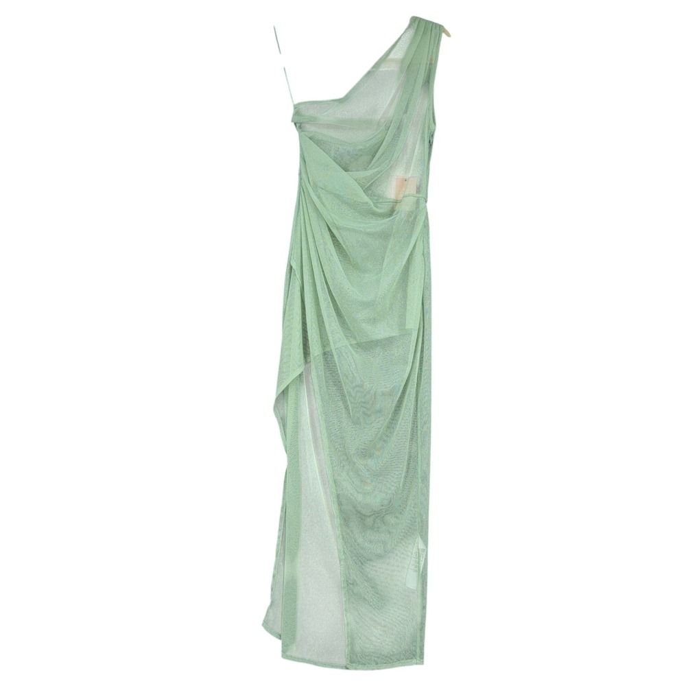 PrettyLittleThing One Shoulder Midi Dress Women Size 4 Nylon Mint Green Glitter